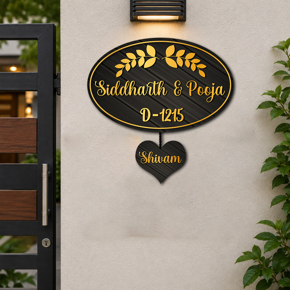 Wooden Golden Name Plate for Home