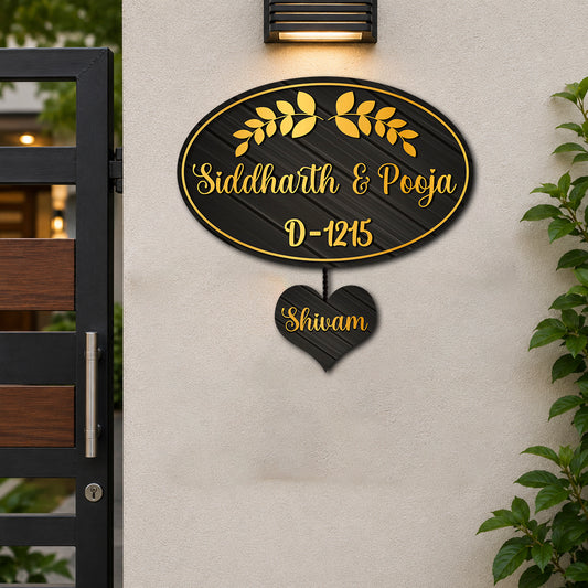 Wooden Golden Name Plate for Home
