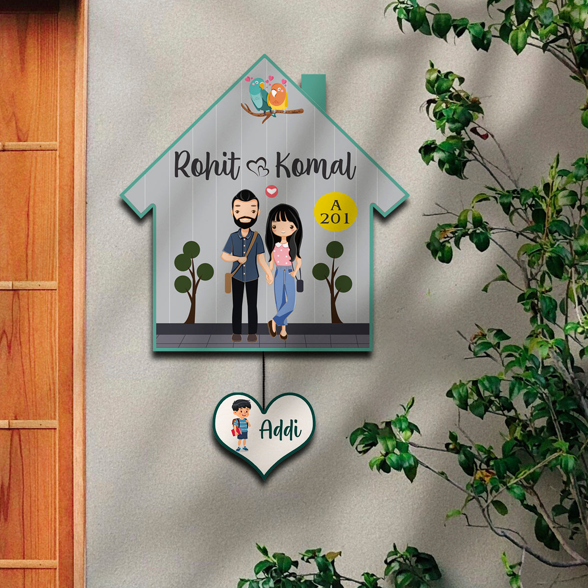 Hanging Name Board – Heart Shape for Home Door