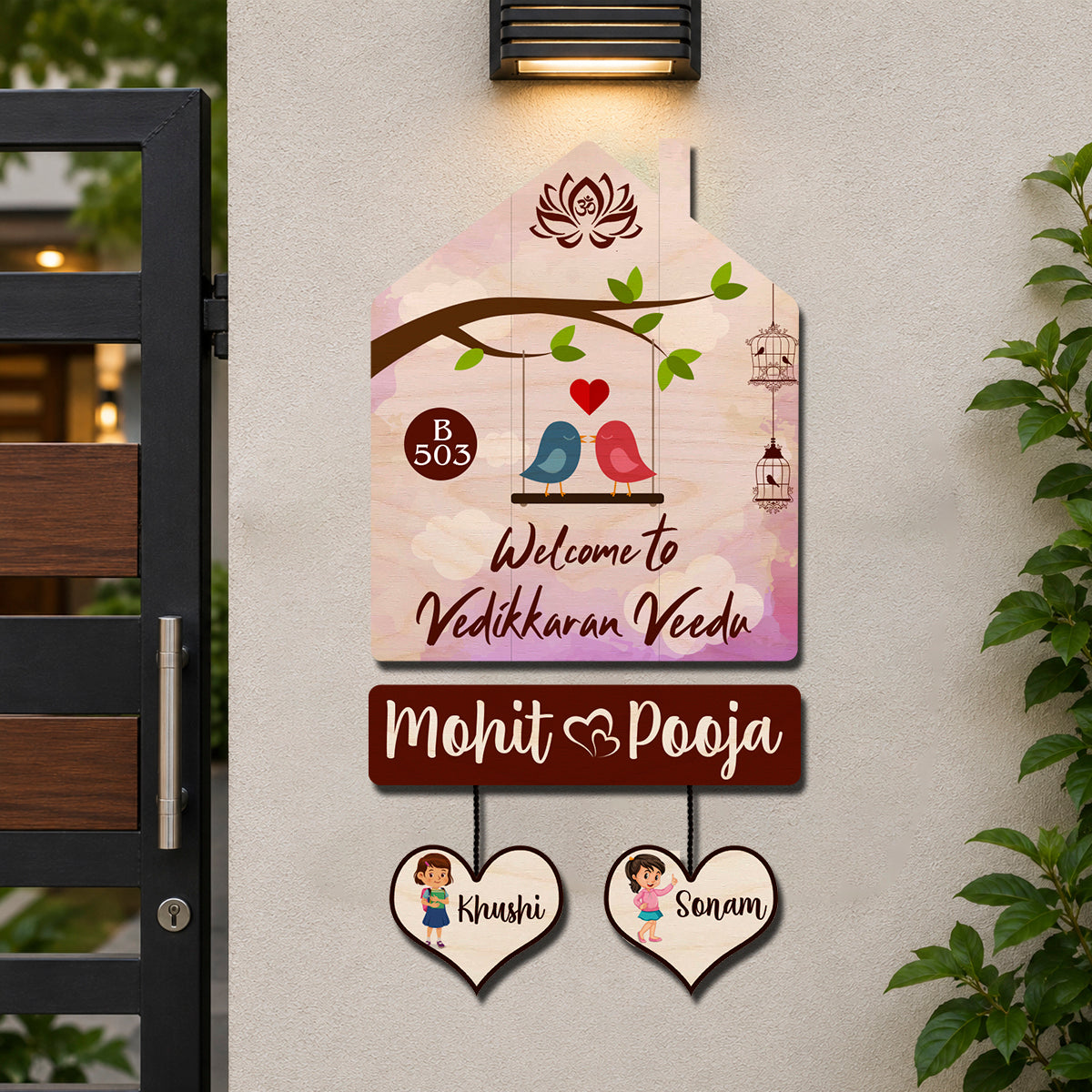 Family Name Plate Decoration – House Shape Family of 4