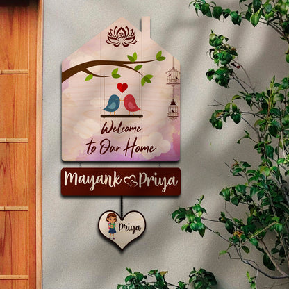 Family Name Plate Artwork – House Shape Lovebird Family