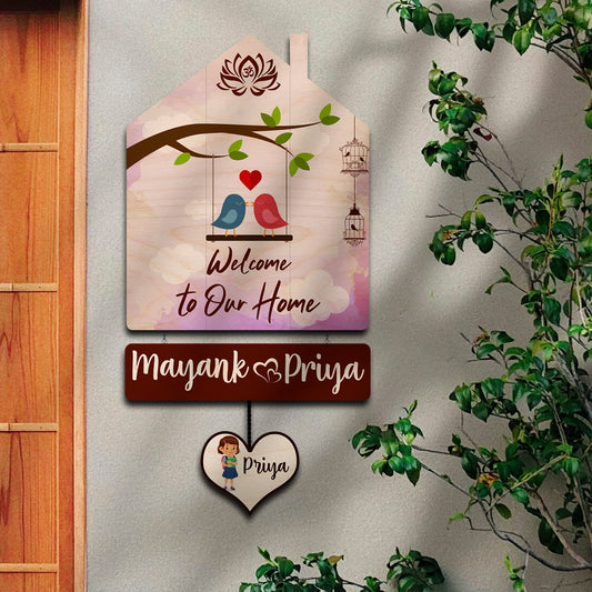 Family Name Plate Artwork – House Shape Lovebird Family
