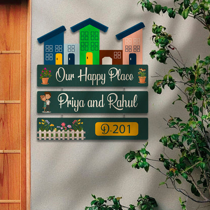 Customise Wood Name Plate – Happy Place for Entrance
