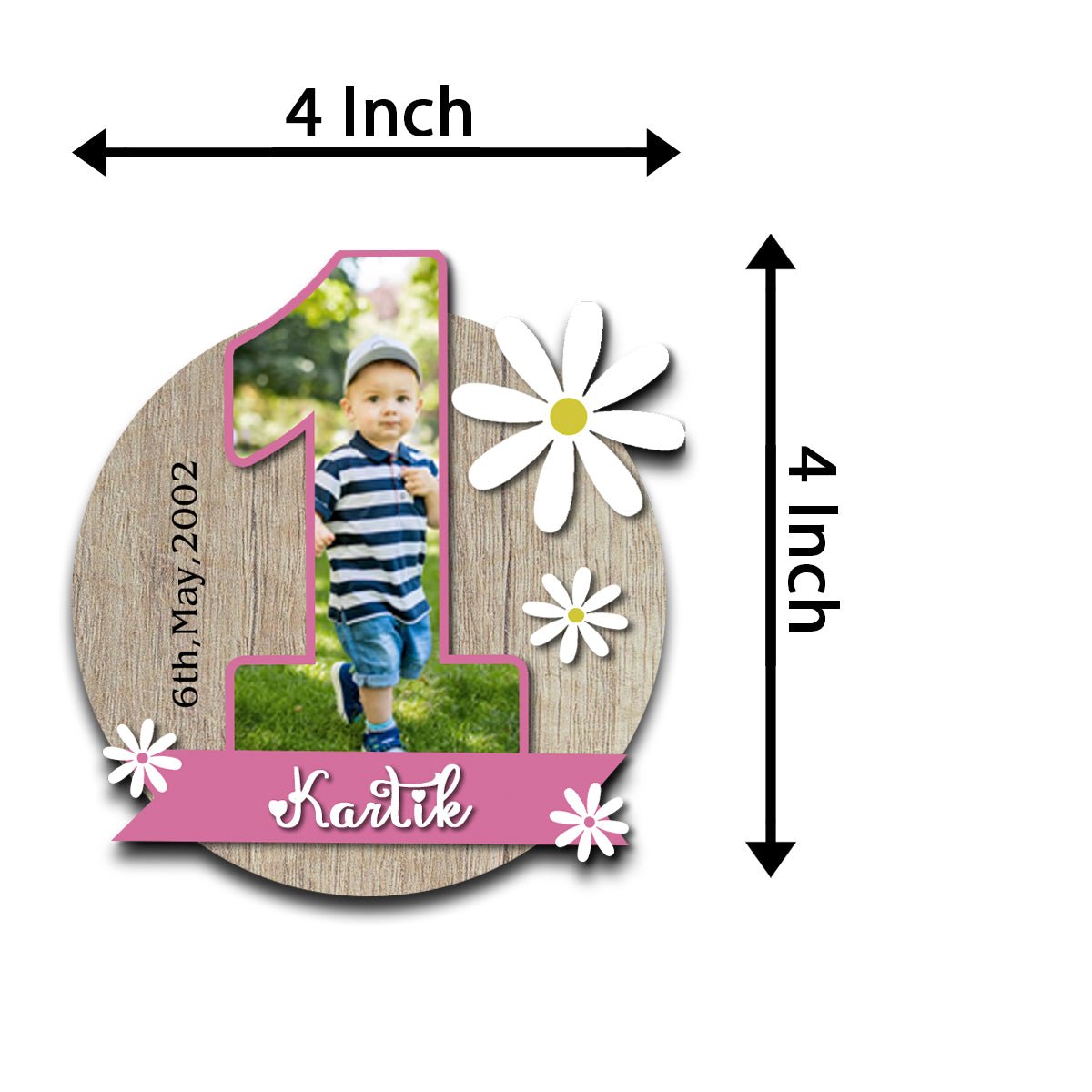 1st Birthday Fridge Magnet – Wood Photo with Daisy - Sblossom