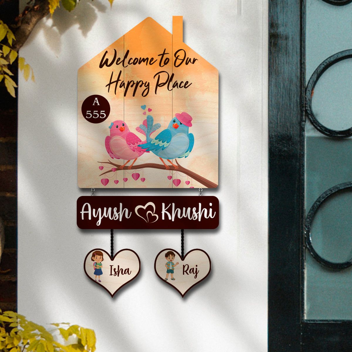 Wall Mounted Hut Shape Kids Name Plate for Home Door