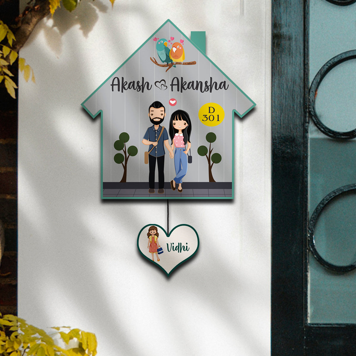 Hanging Name Board – Heart Shape for Home Door