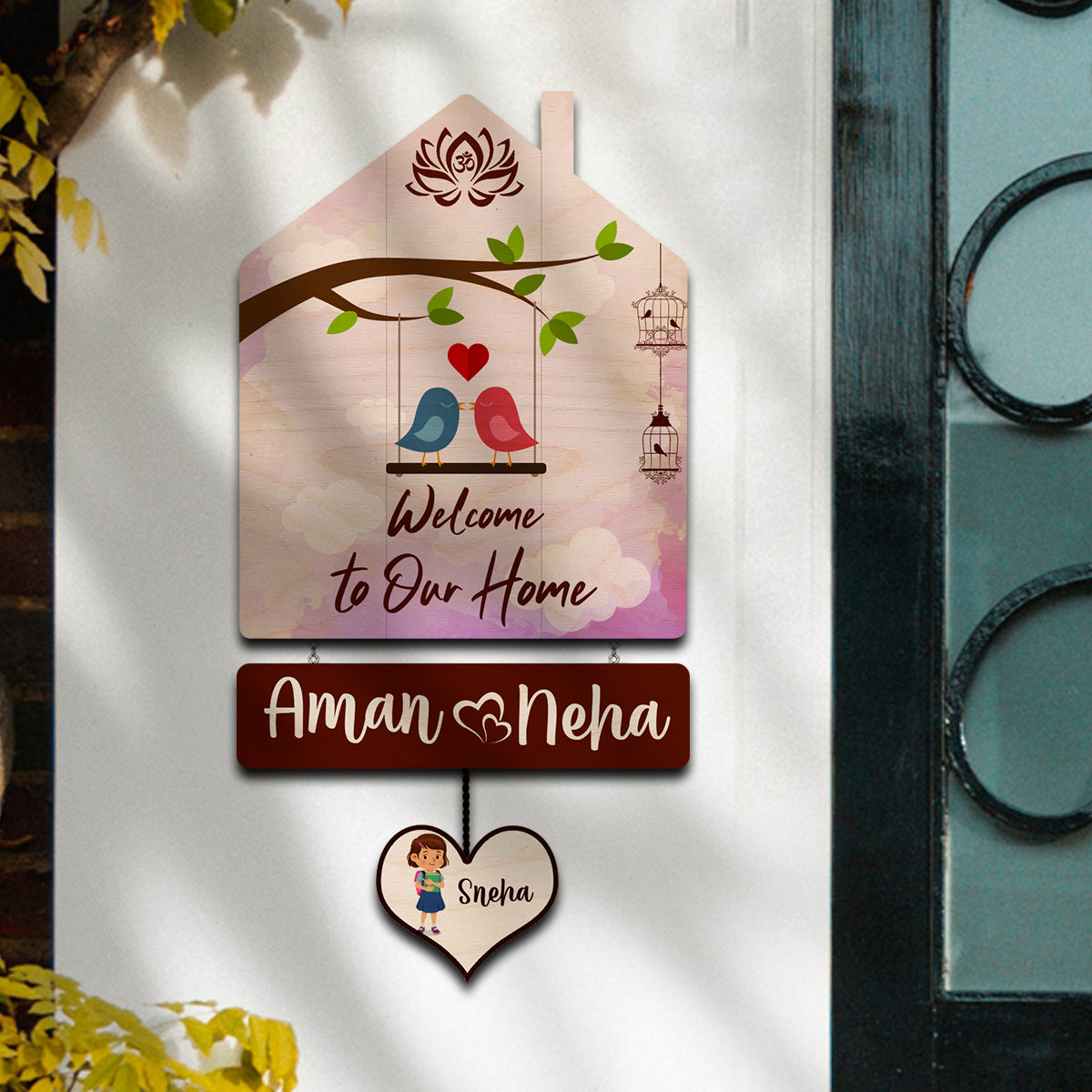 Family Name Plate Artwork – House Shape Lovebird Family