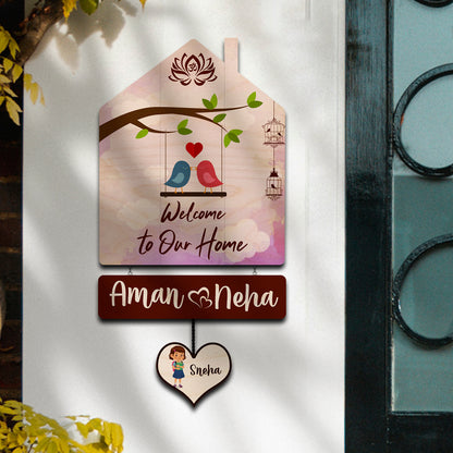 Family Name Plate Artwork – House Shape Lovebird Family