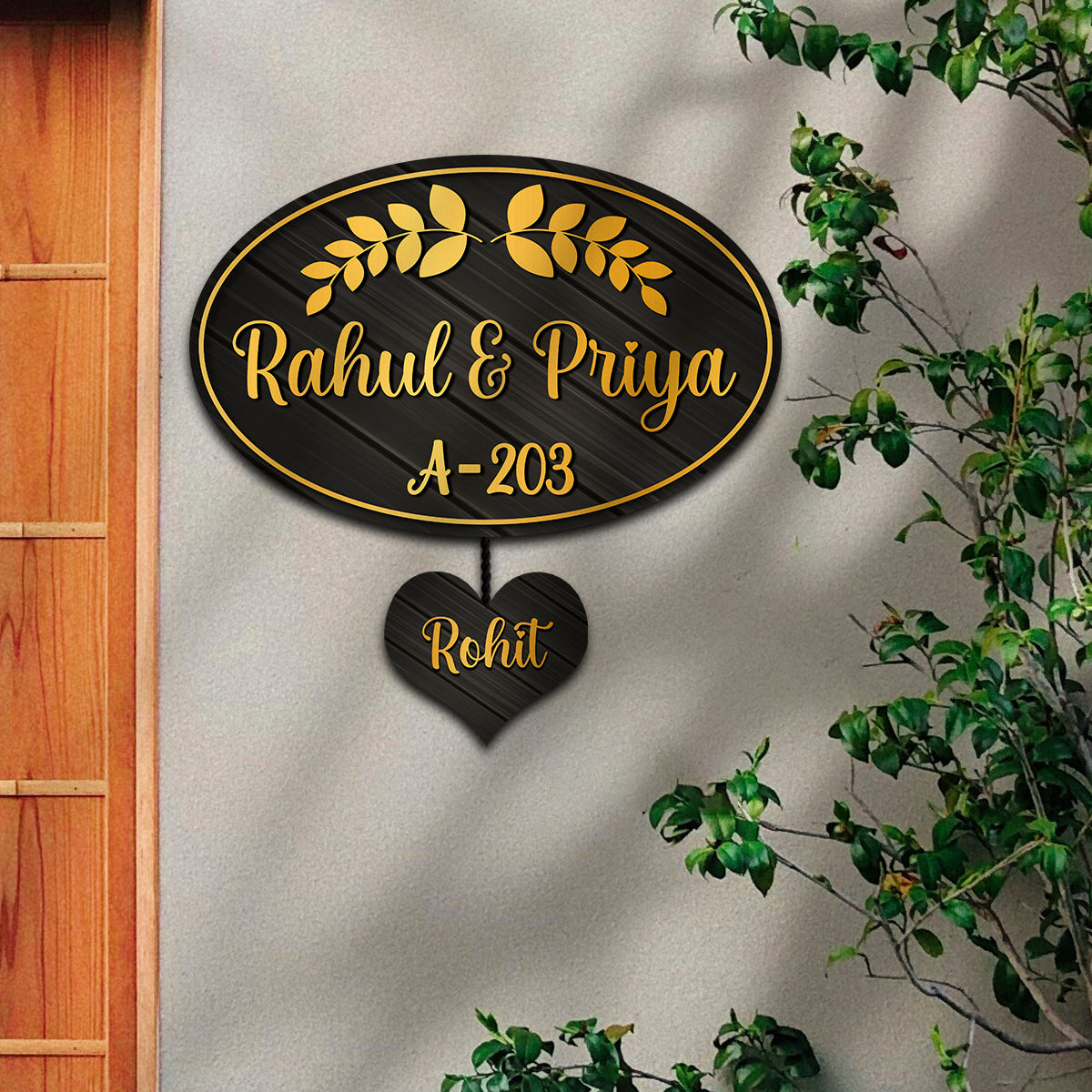 Wooden Golden Name Plate for Home