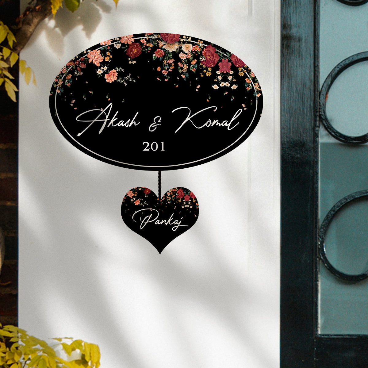 Oval Floral Family Name Plate for Main Door