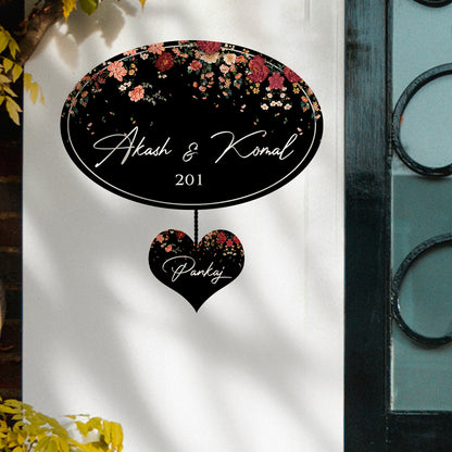 Oval Floral Family Name Plate for Main Door