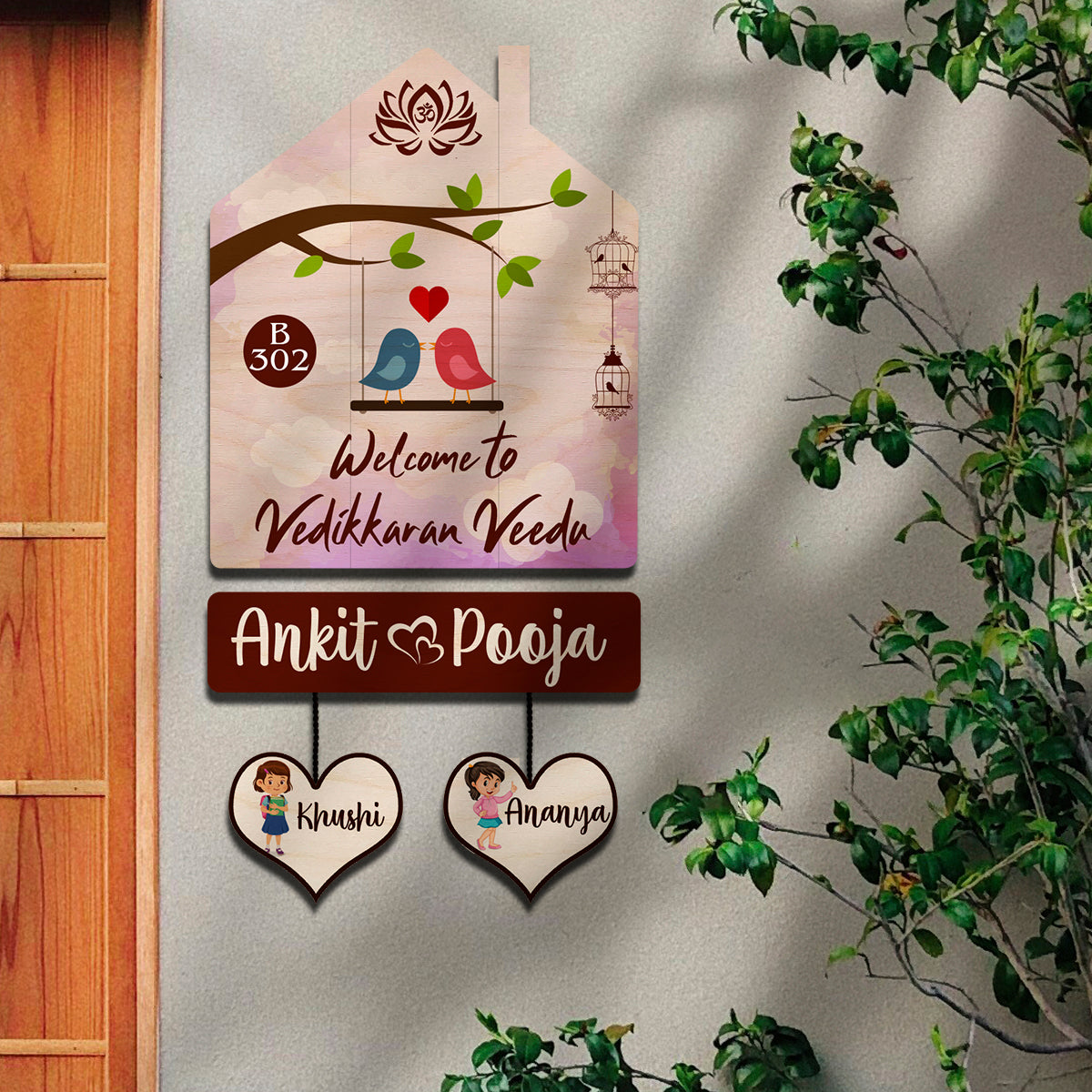 Family Name Plate Decoration – House Shape Family of 4