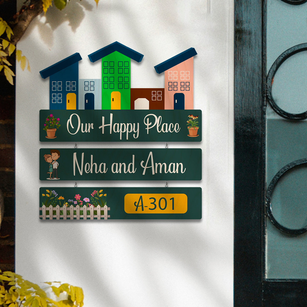 Customise Wood Name Plate – Happy Place for Entrance