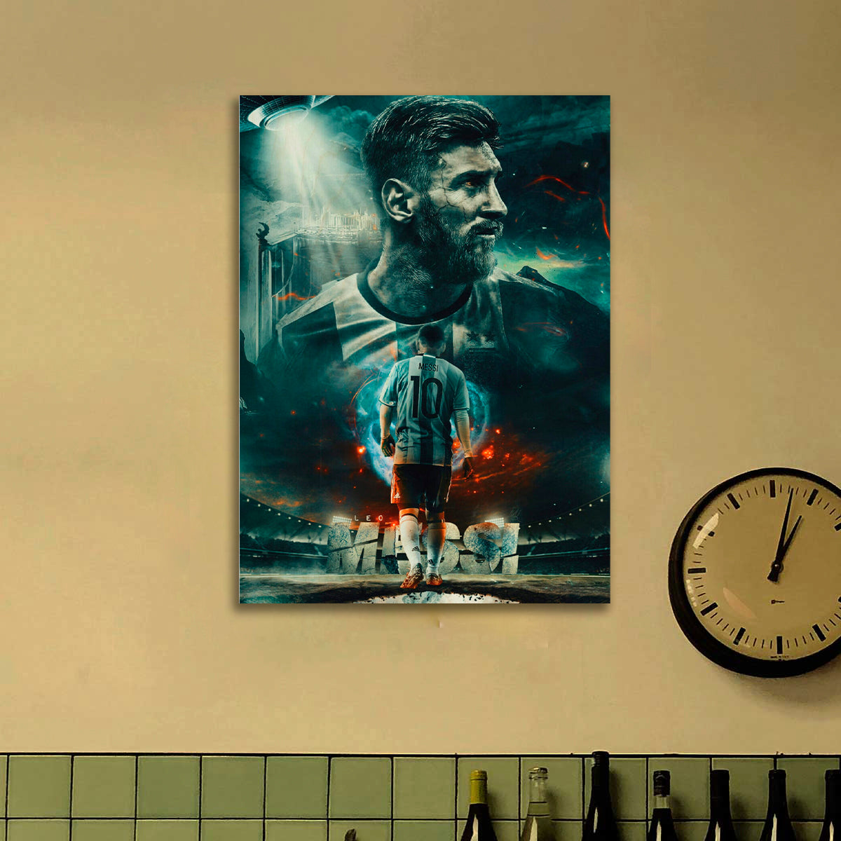 Messi Wood Print with Argentina Football Fan Portrait Design