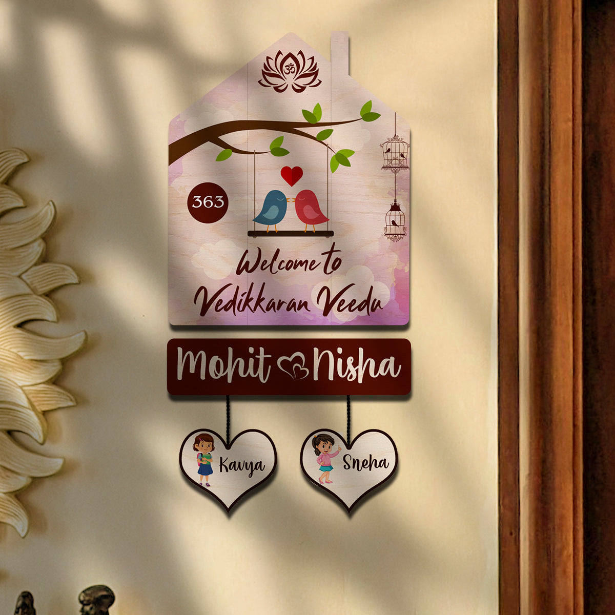 Family Name Plate Decoration – House Shape Family of 4