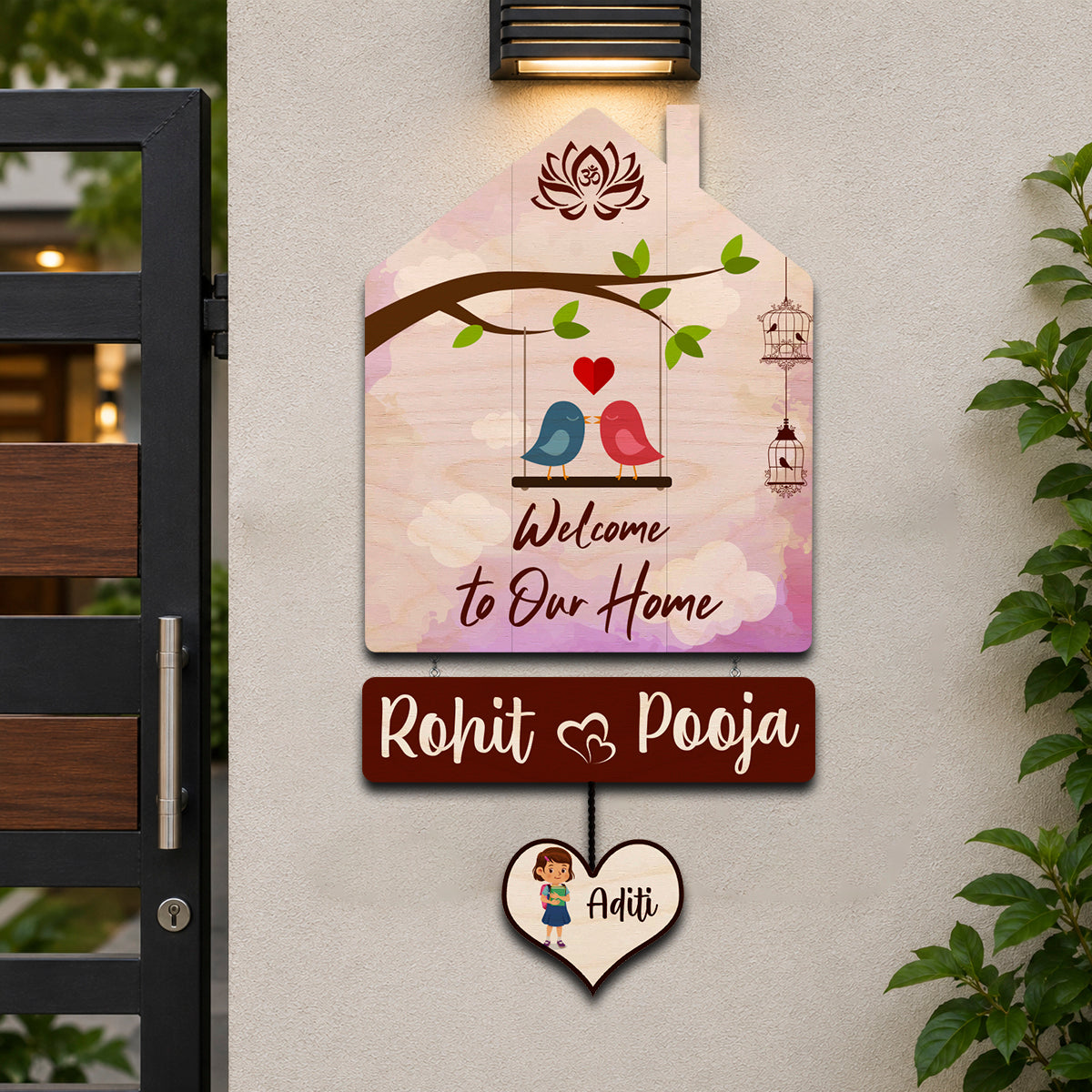 Family Name Plate Artwork – House Shape Lovebird Family