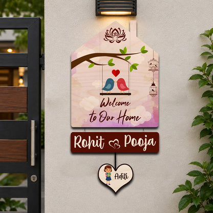 Family Name Plate Artwork – House Shape Lovebird Family