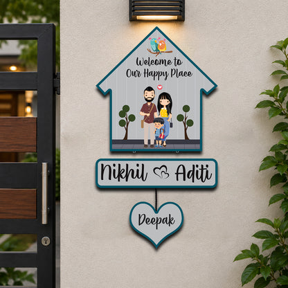 Bird Hut Family Name Plate with Lovebirds for Door
