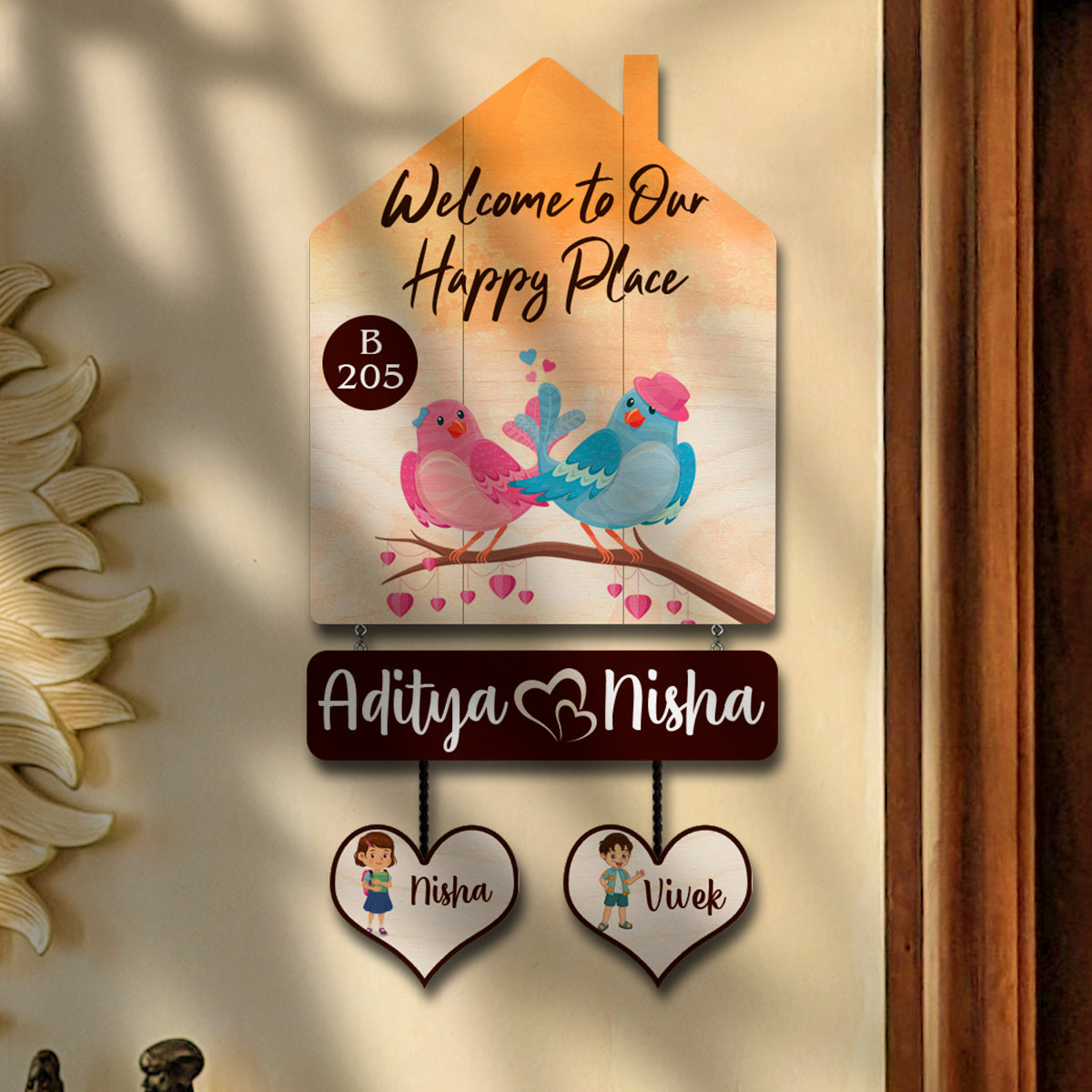 Wall Mounted Hut Shape Kids Name Plate for Home Door