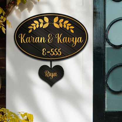 Wooden Golden Name Plate for Home
