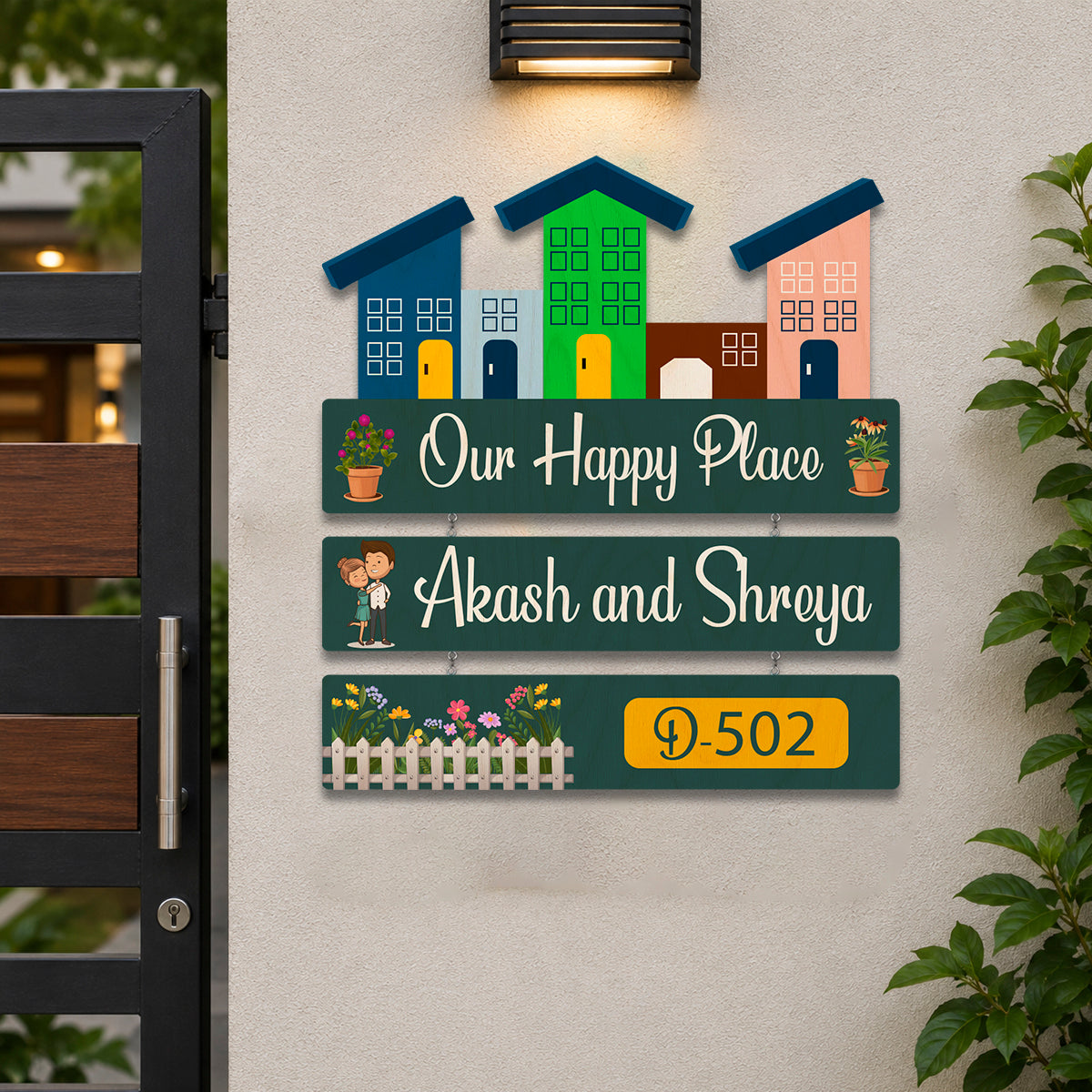 Customise Wood Name Plate – Happy Place for Entrance
