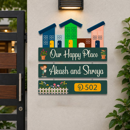 Customise Wood Name Plate – Happy Place for Entrance