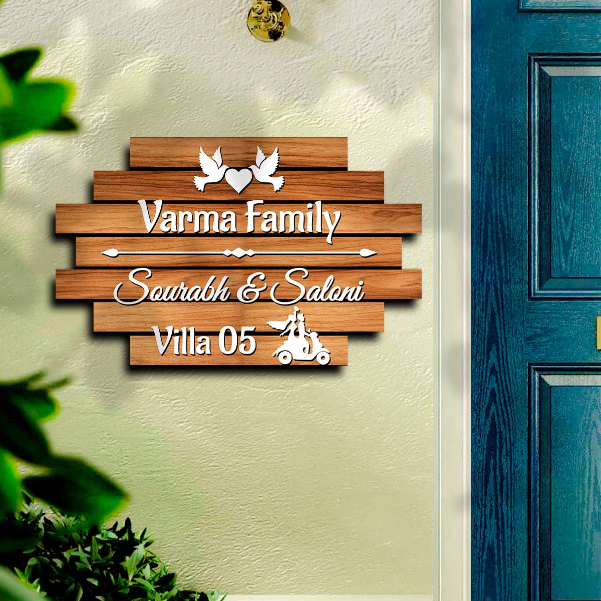 3D Name Plate Design – Dove Plank with White Heart - Sblossom