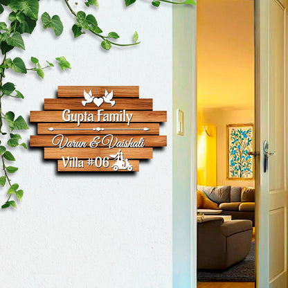 3D Name Plate Design – Dove Plank with White Heart - Sblossom