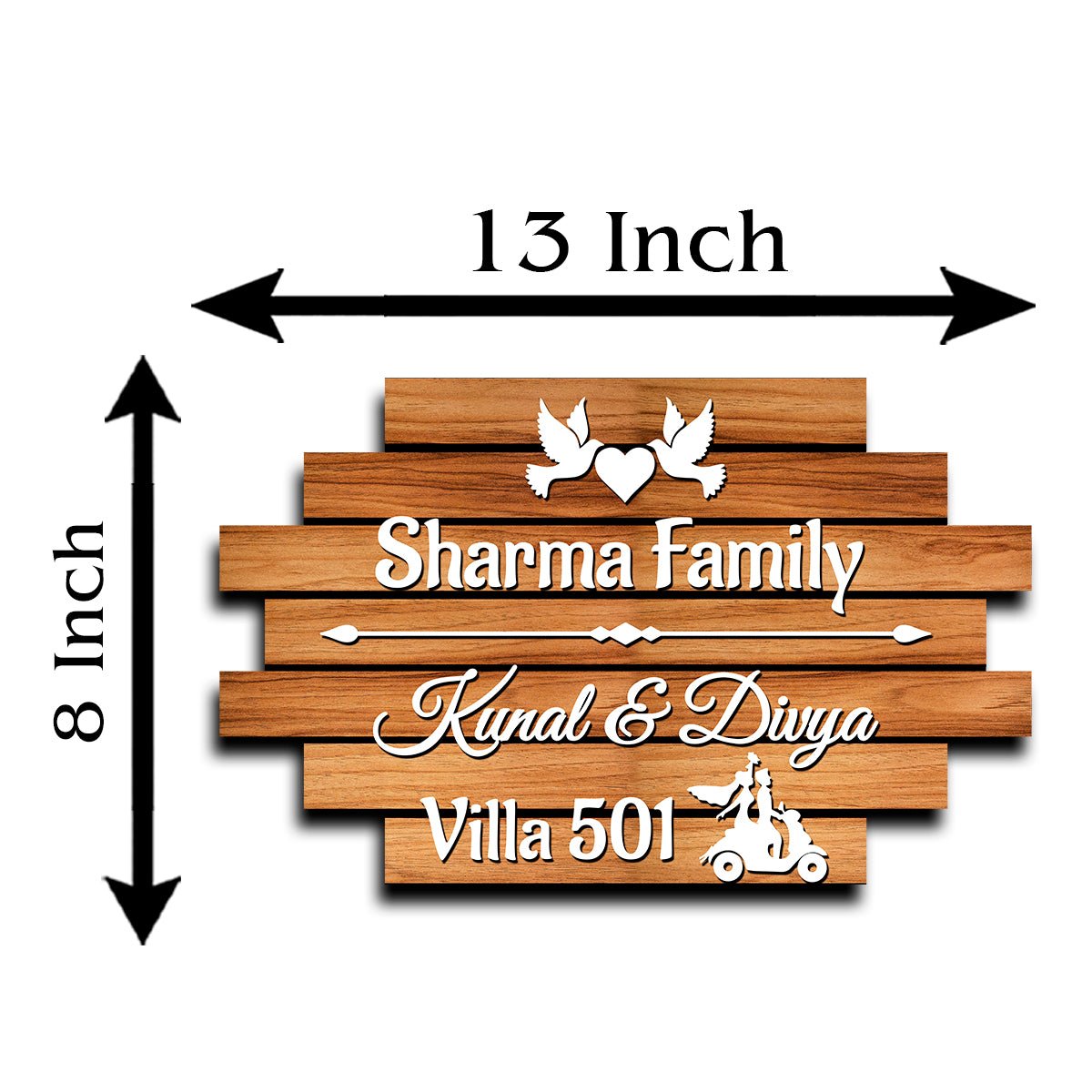 3D Name Plate Design – Dove Plank with White Heart - Sblossom
