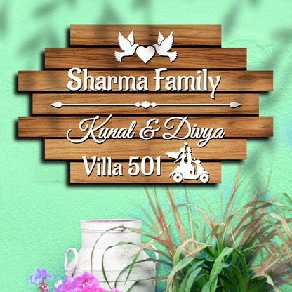 3D Name Plate Design – Dove Plank with White Heart - Sblossom