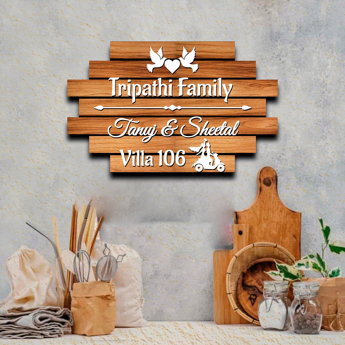 3D Name Plate Design – Dove Plank with White Heart - Sblossom