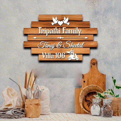 3D Name Plate Design – Dove Plank with White Heart - Sblossom