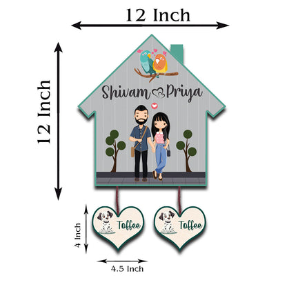 Size guide for hut shape family name plate – birch wood options
