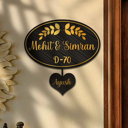 Wooden Golden Name Plate for Home