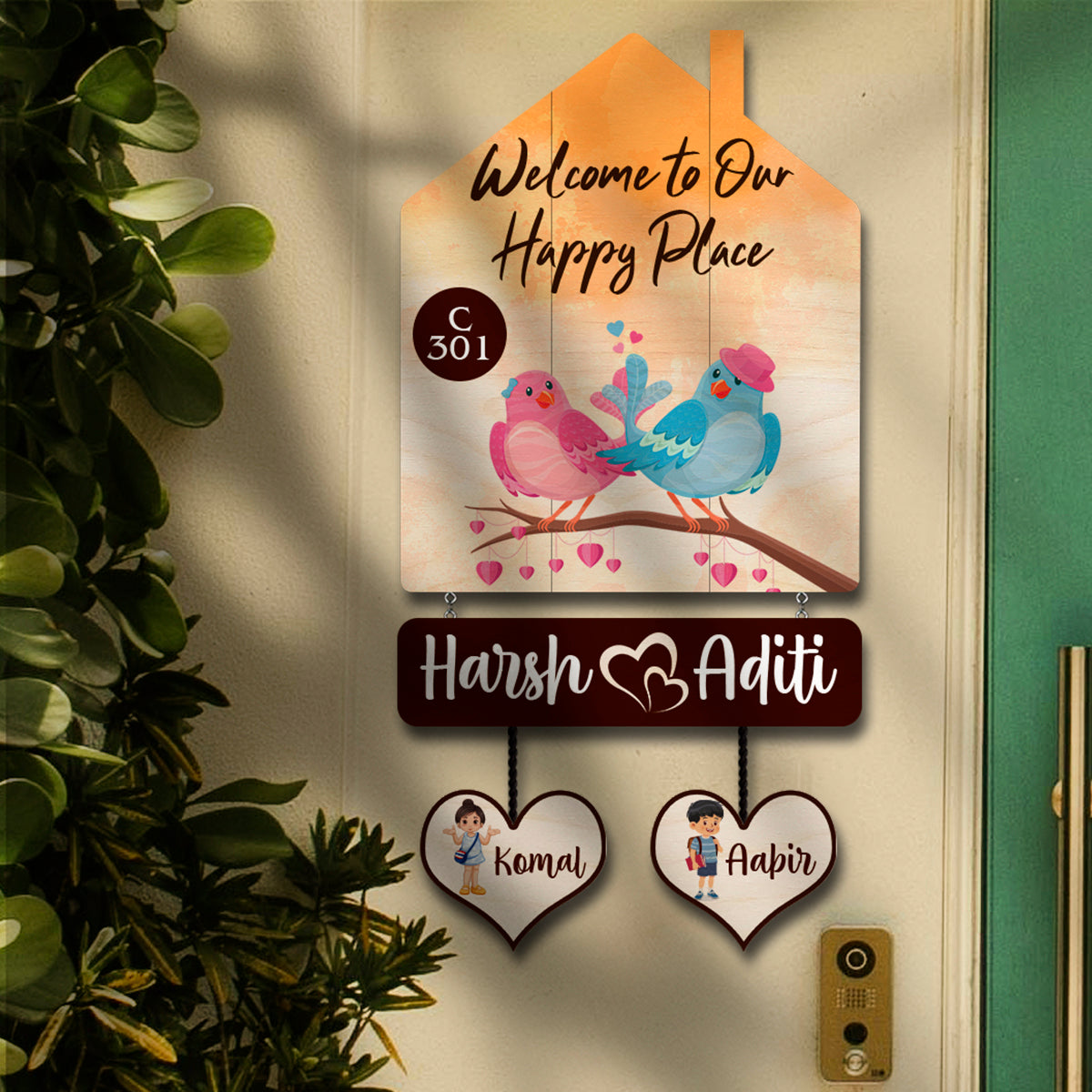 Wall Mounted Hut Shape Kids Name Plate for Home Door