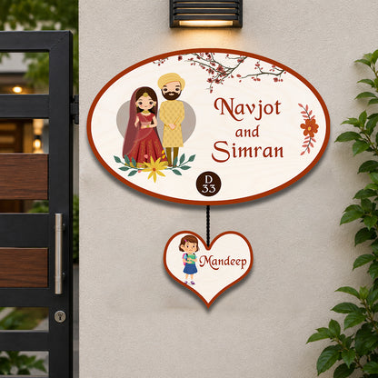 Punjabi Name Plate for Home – Wedding Couple Oval