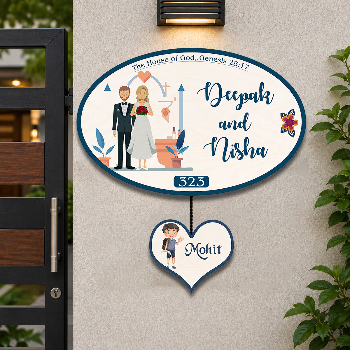 Name Plate for House – Christian Couple with Kid
