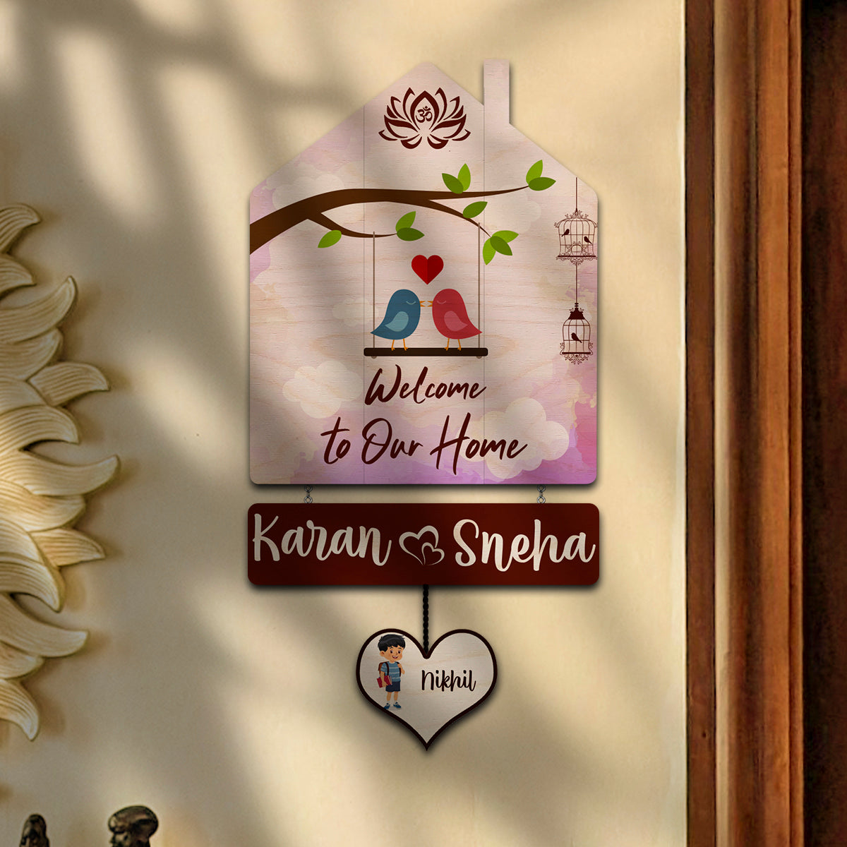 Family Name Plate Artwork – House Shape Lovebird Family