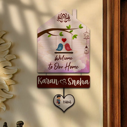 Family Name Plate Artwork – House Shape Lovebird Family