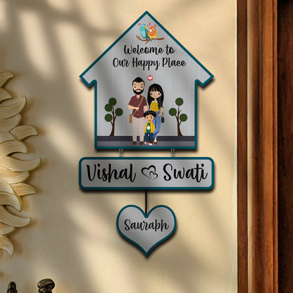 Bird Hut Family Name Plate with Lovebirds for Door