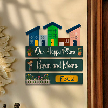 Customise Wood Name Plate – Happy Place for Entrance