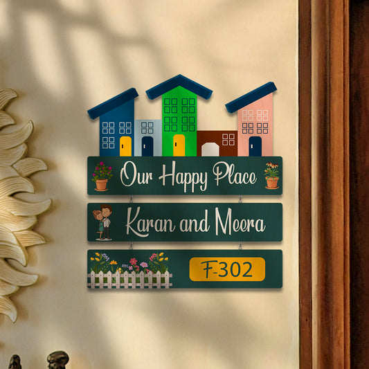 Customise Wood Name Plate – Happy Place for Entrance