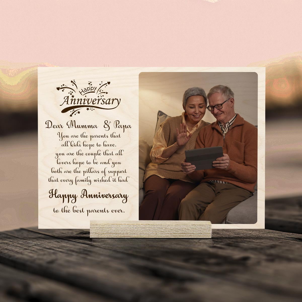 Parents Anniversary Wood Print with Couple Photo and Message