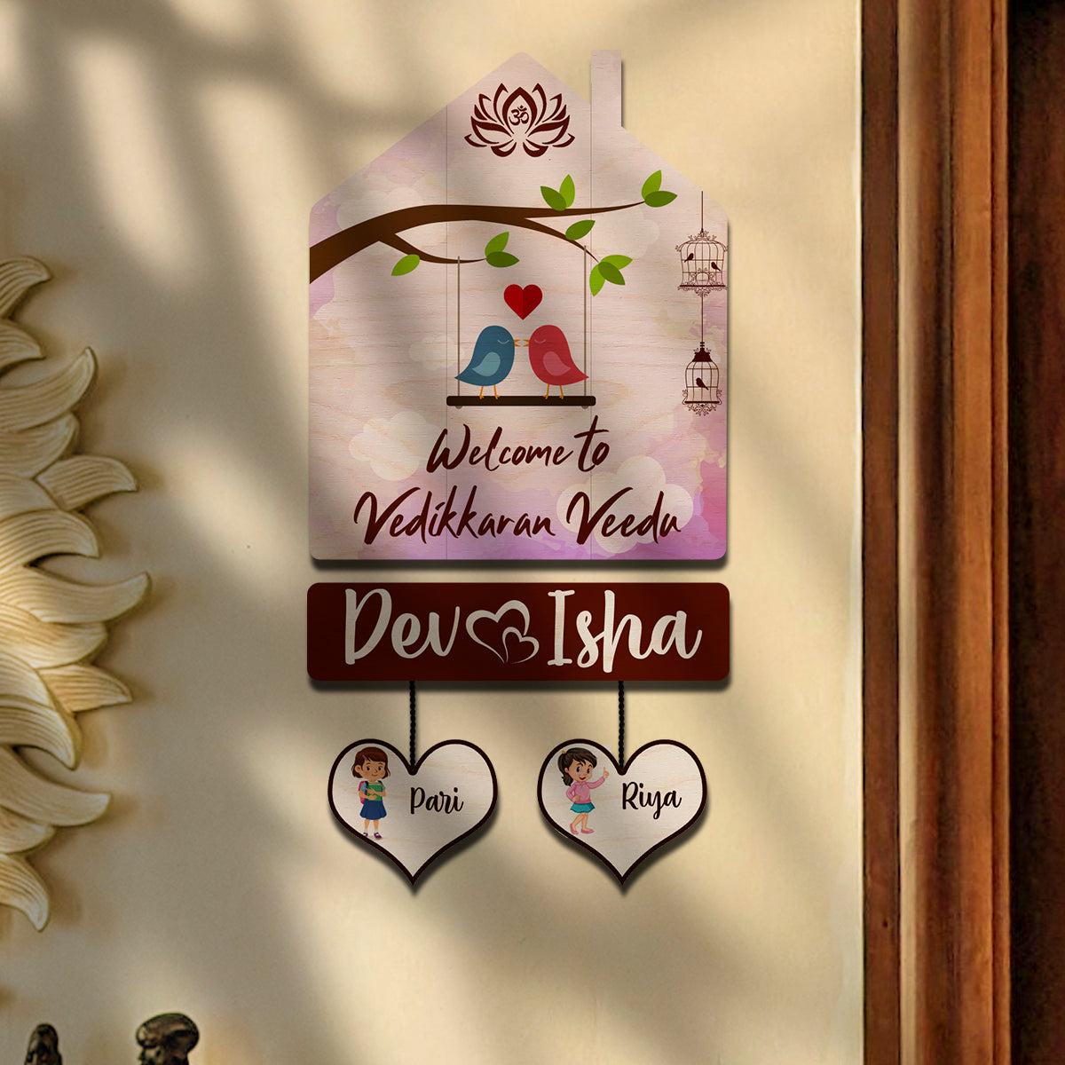 Family Name Plate Decoration – House Shape Family of 4