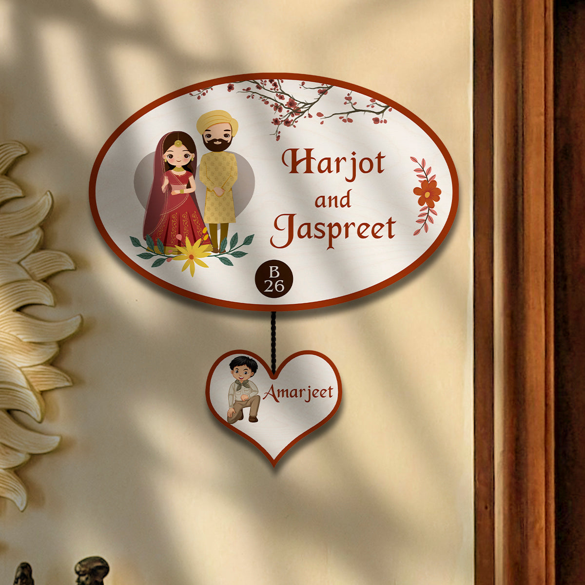 Punjabi Name Plate for Home – Wedding Couple Oval