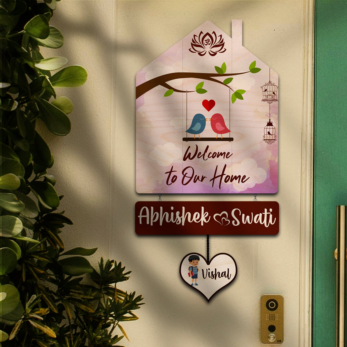 Family Name Plate Artwork – House Shape Lovebird Family