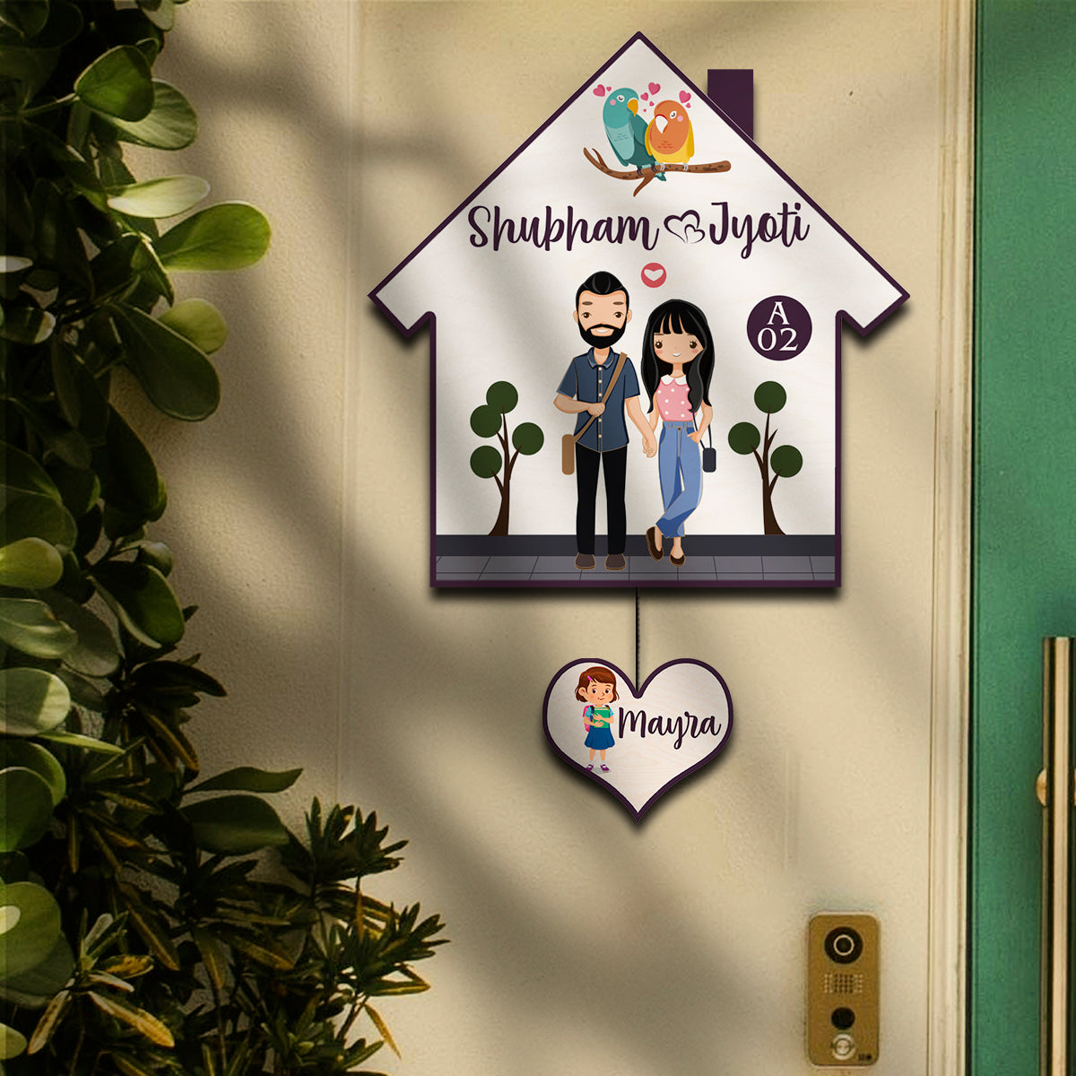 Hanging Name Board – Heart Shape for Home Door