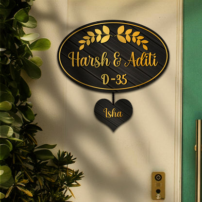 Wooden Golden Name Plate for Home