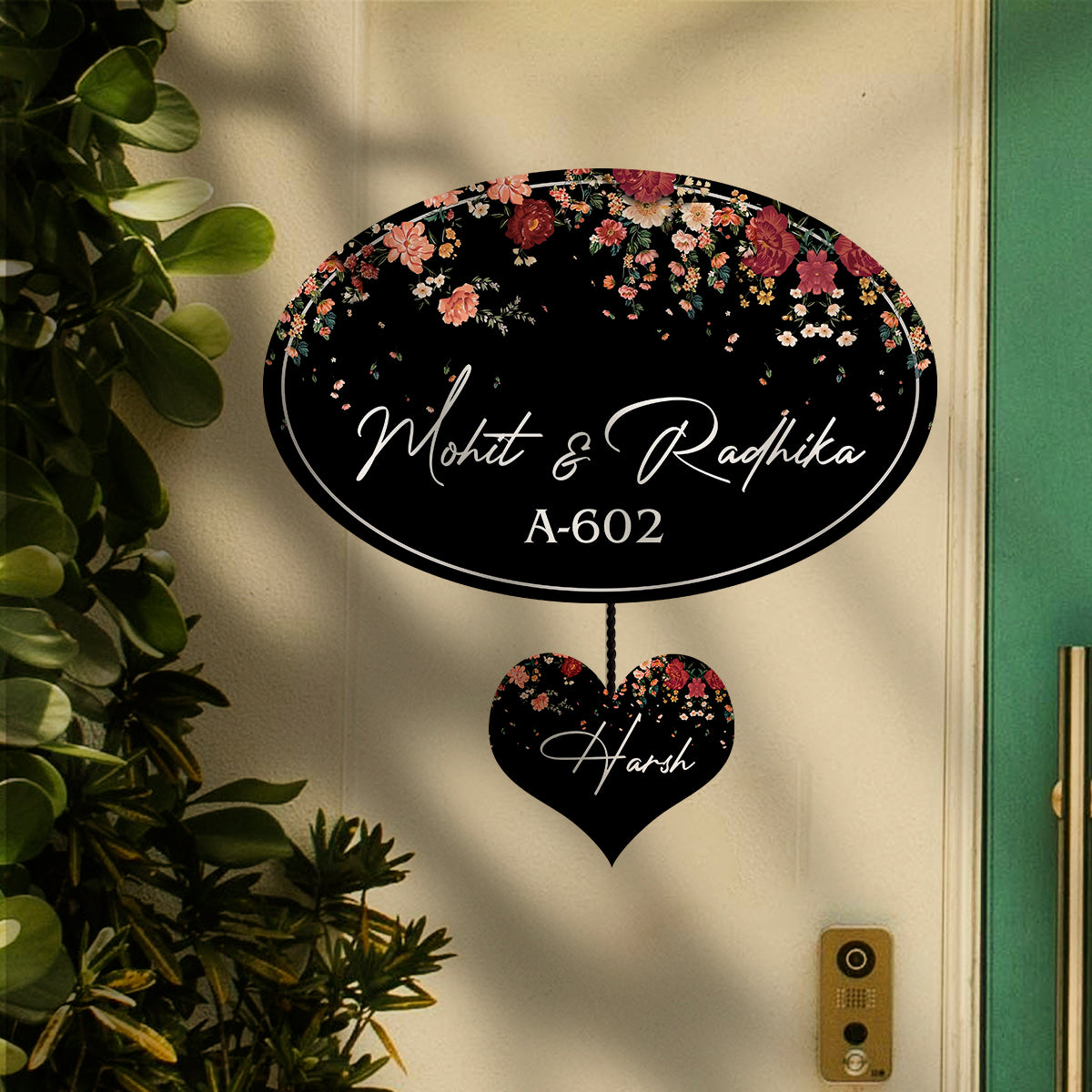 Oval Floral Family Name Plate for Main Door