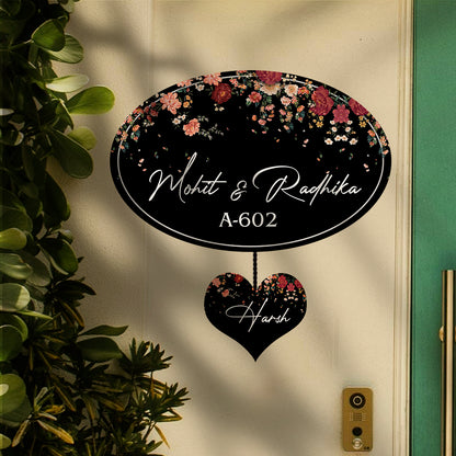 Oval Floral Family Name Plate for Main Door
